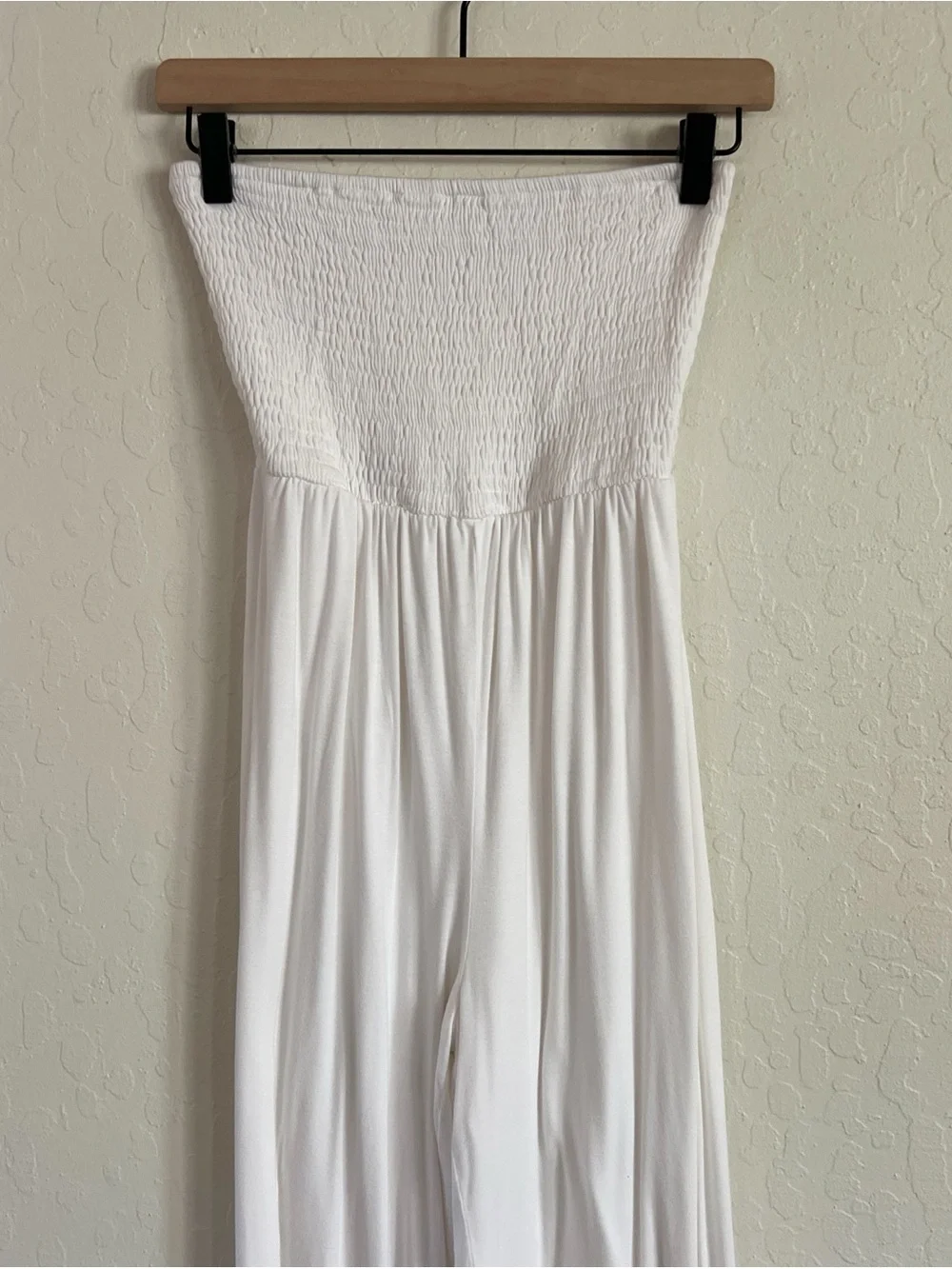 Lovers + Friends Monica Smocked Strapless Jumpsuit XS White Bridal Bachelorette